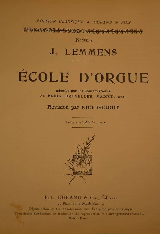 ORGAN METHOD L'ECOLE D'ORGUE BY LEMMENS, More Informations...